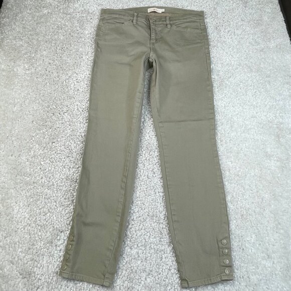 Tory Burch Emmy Skinny Ankle Snap Button Jean Olive Green - Picture 1 of 7